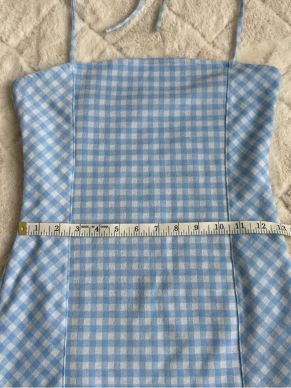 Emily June | Blue & White Check Halter Strap Plaid Bodycon Dress | Size Medium - Picture 9 of 10